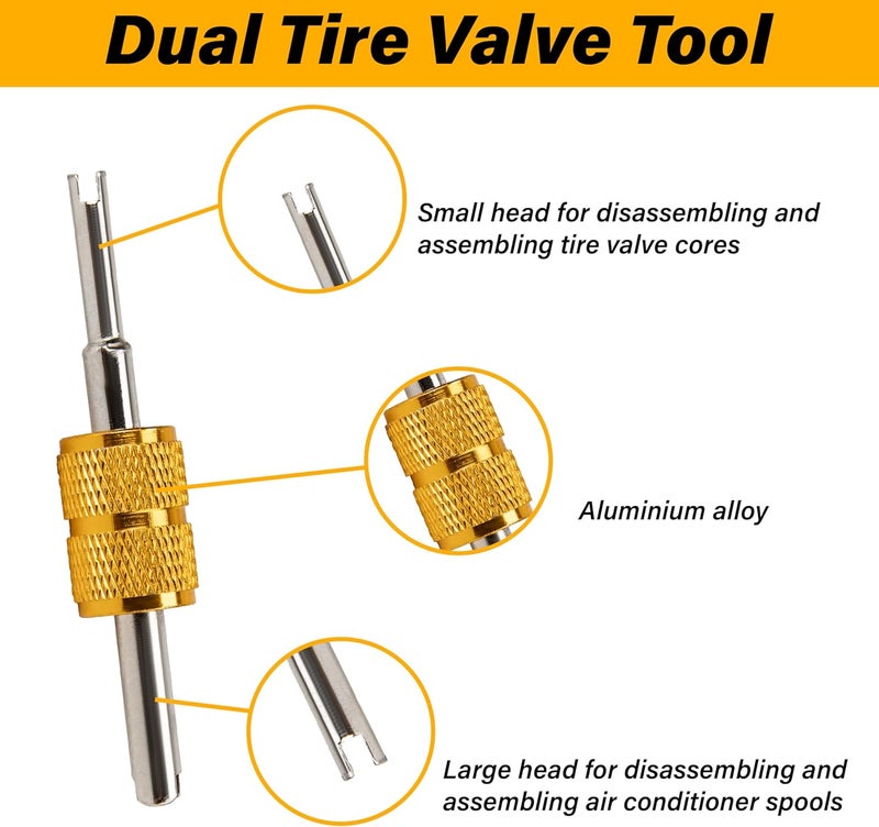 ecocstm 2 PCS Tire Valve Stem Removal Tool with 20 PCS Valve Cores, 10 PCS Tire Valves Caps, 1 PCS 4-Way Valves Tool, Car Accessories Tires Repair Tools Universal for All Cars (33 PCS) - Image 4